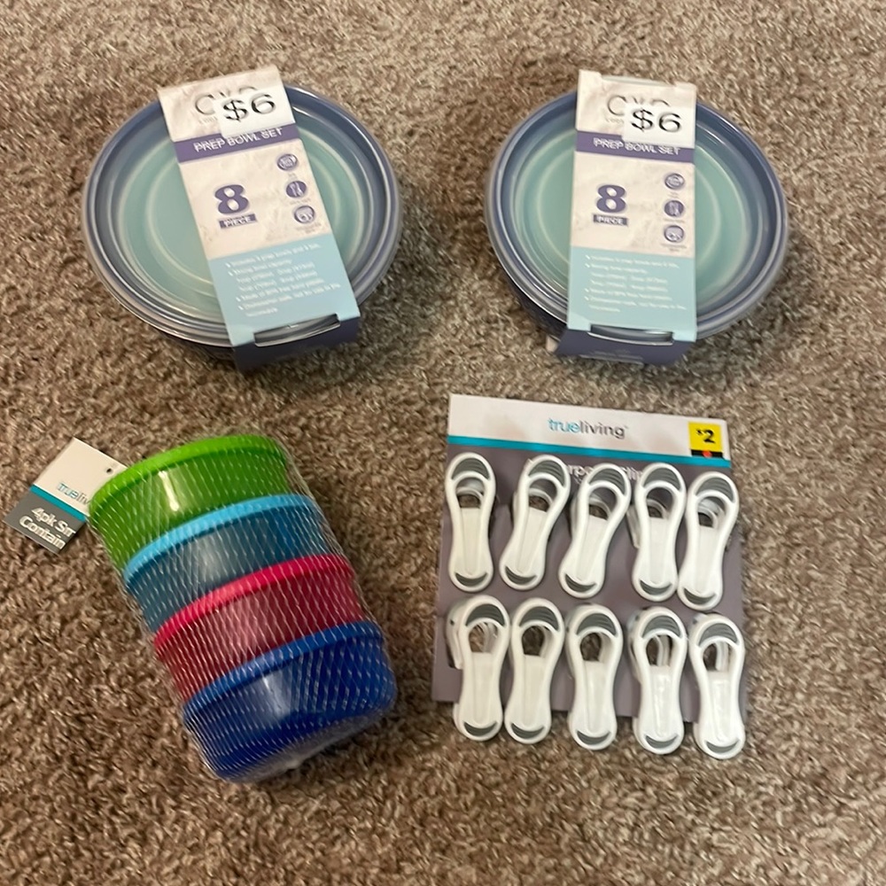 Prep bowl set and kitchen clips